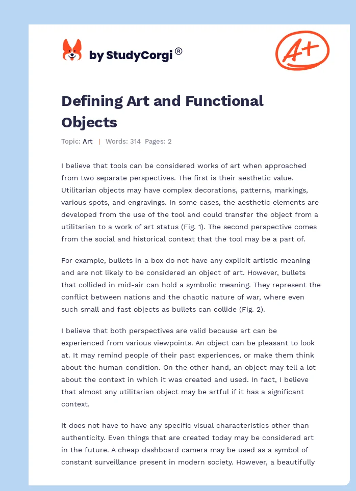 Defining Art and Functional Objects. Page 1