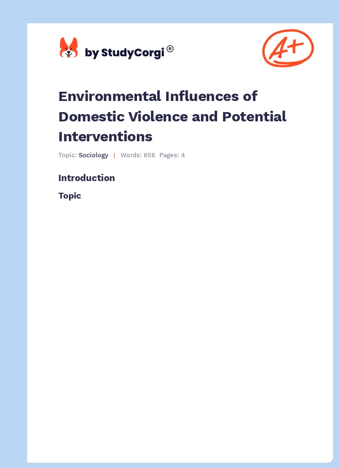 Environmental Influences of Domestic Violence and Potential Interventions. Page 1