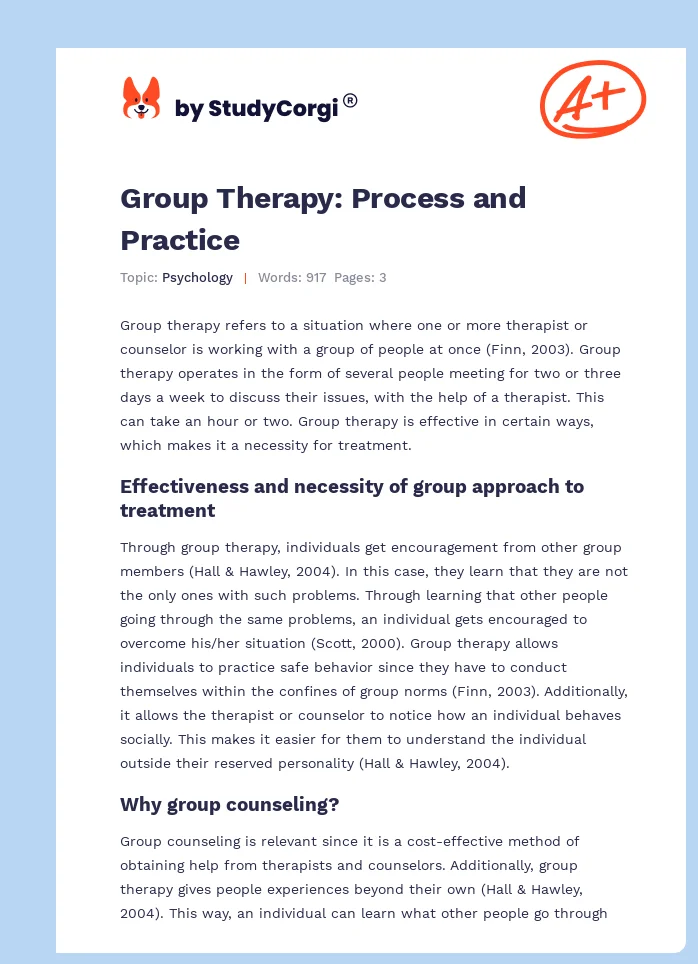 Group Therapy: Process and Practice. Page 1