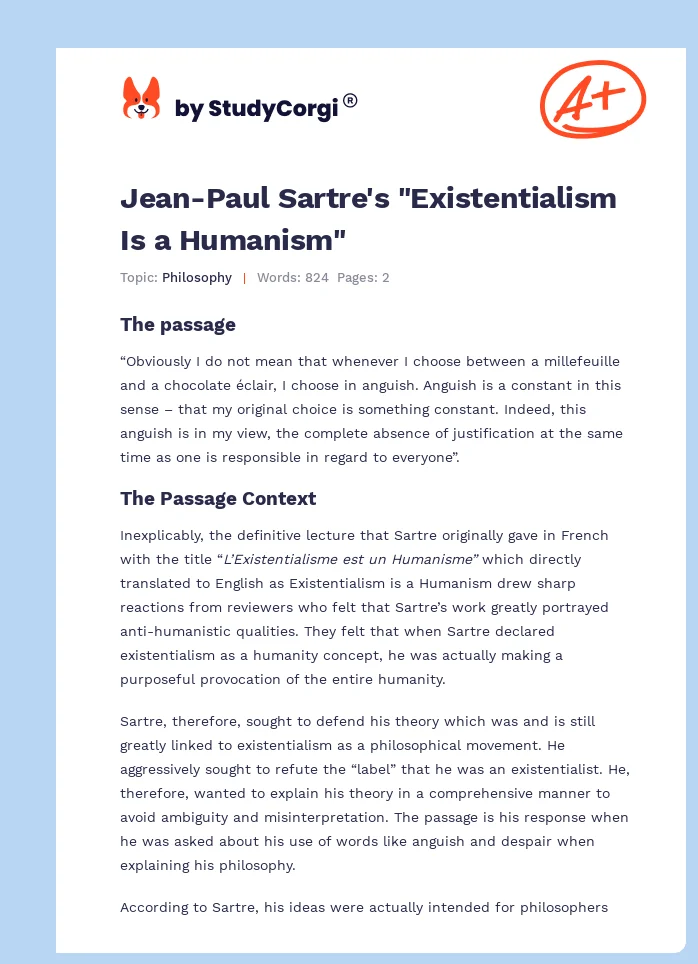 Jean-Paul Sartre's "Existentialism Is a Humanism". Page 1