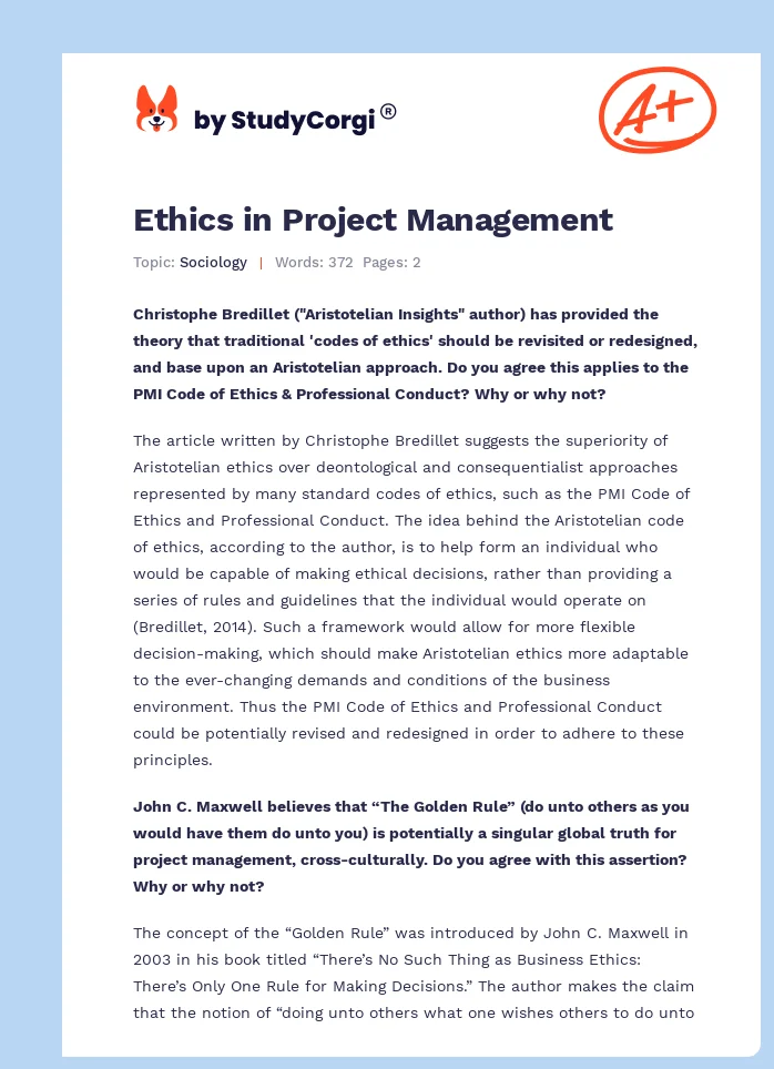 Ethics in Project Management. Page 1