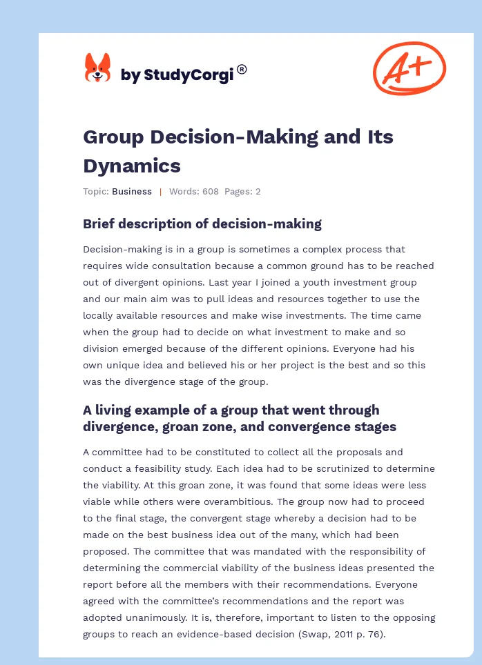 Group Decision-Making and Its Dynamics. Page 1