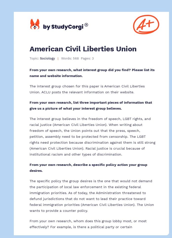 American Civil Liberties Union. Page 1