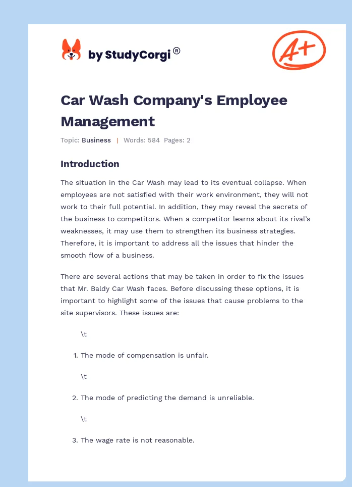 Car Wash Company's Employee Management. Page 1