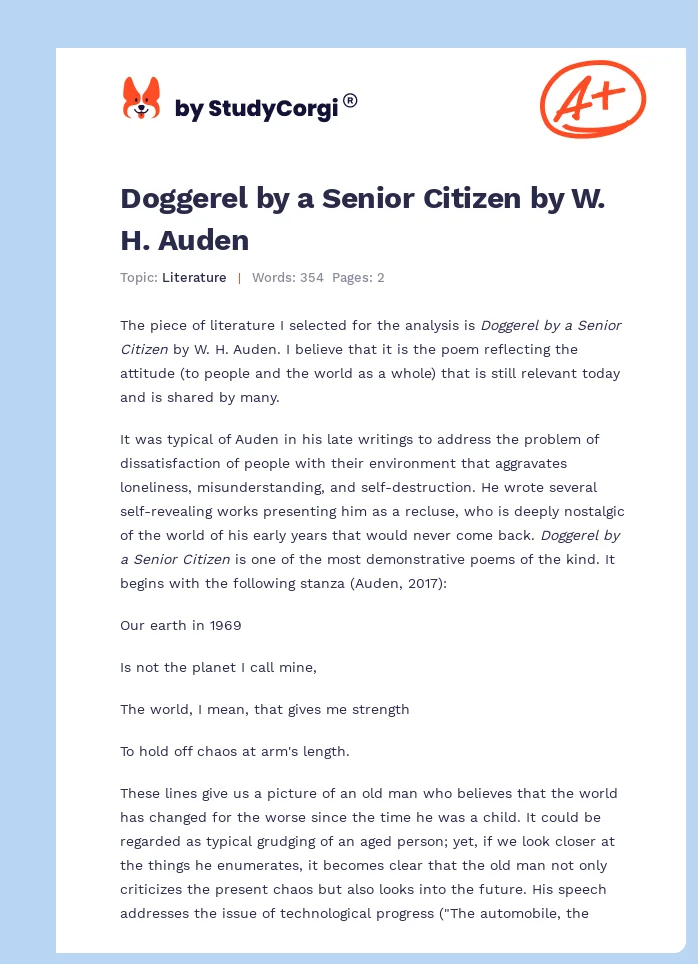 Doggerel by a Senior Citizen by W. H. Auden. Page 1