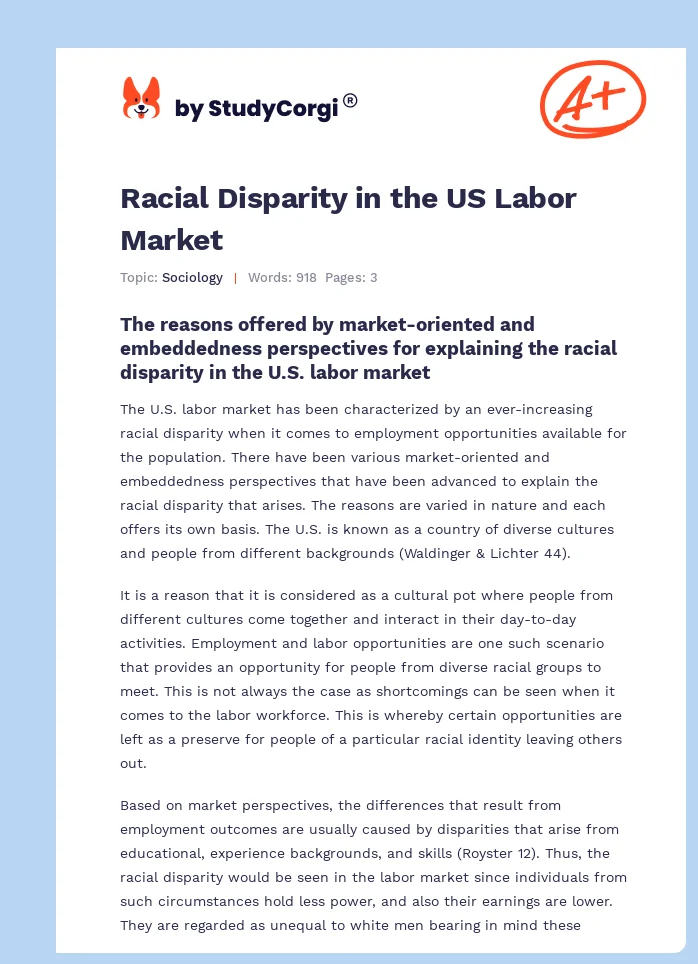 Racial Disparity in the US Labor Market. Page 1