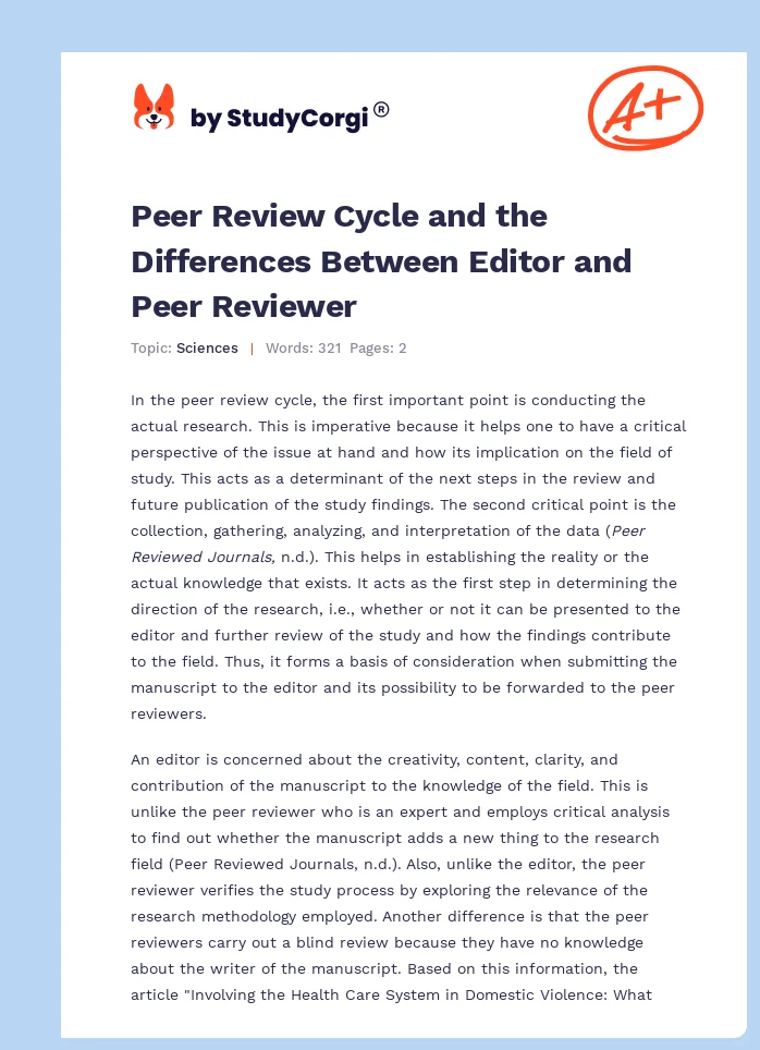 Peer Review Cycle and the Differences Between Editor and Peer Reviewer. Page 1