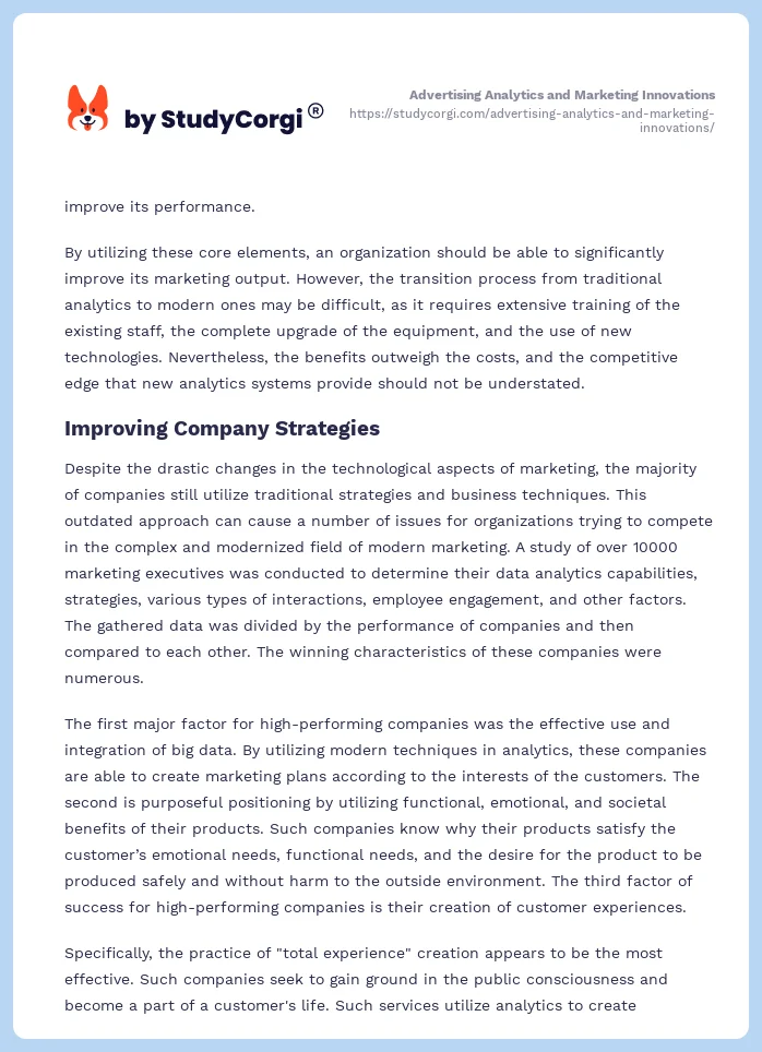 Advertising Analytics and Marketing Innovations. Page 2