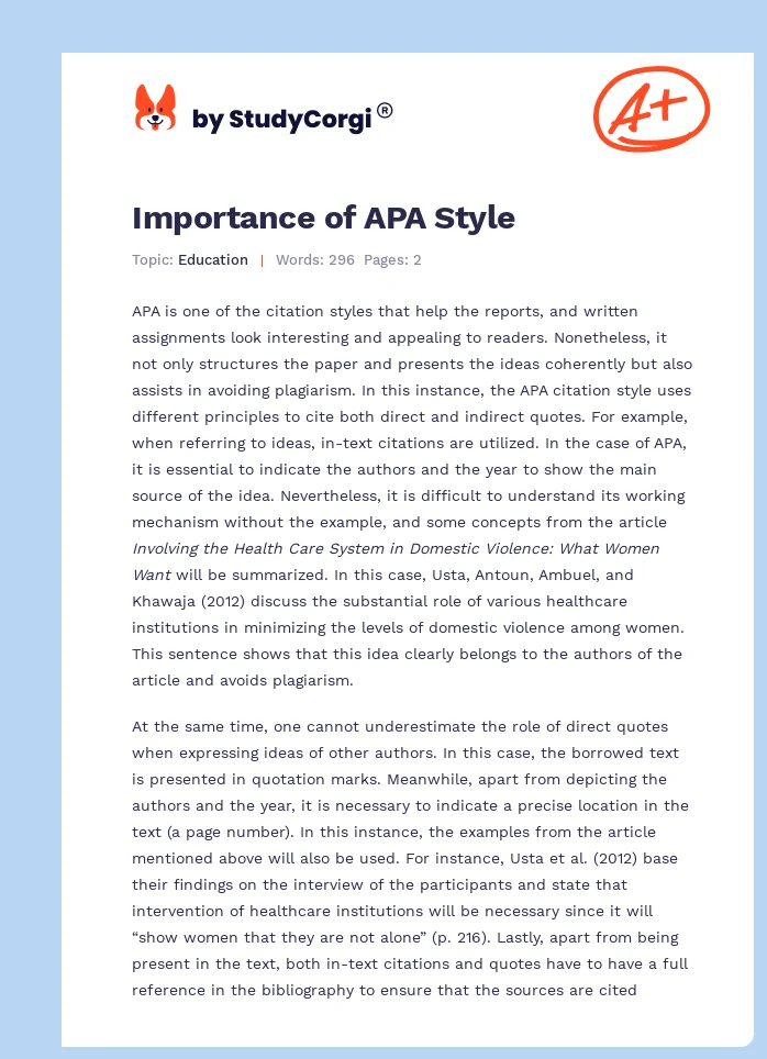 Importance of APA Style. Page 1