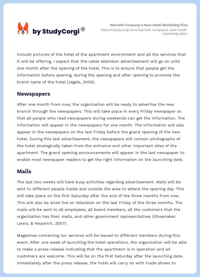 Marriott Company's New Hotel Marketing Plan. Page 2