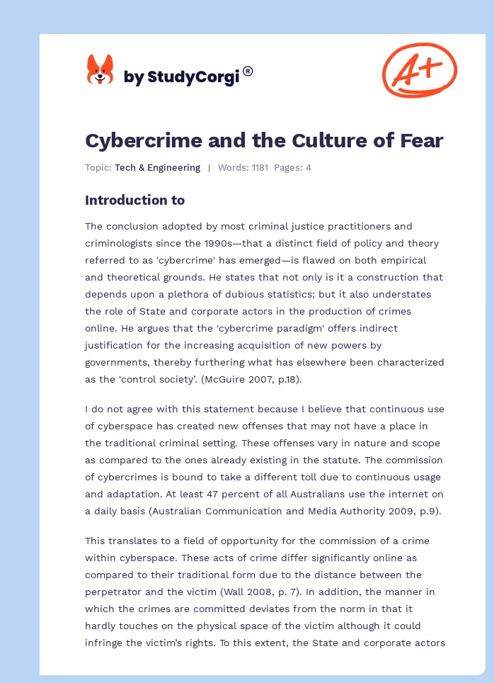 Cybercrime and the Culture of Fear. Page 1
