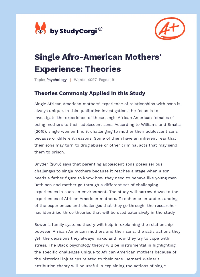 Single Afro-American Mothers' Experience: Theories. Page 1