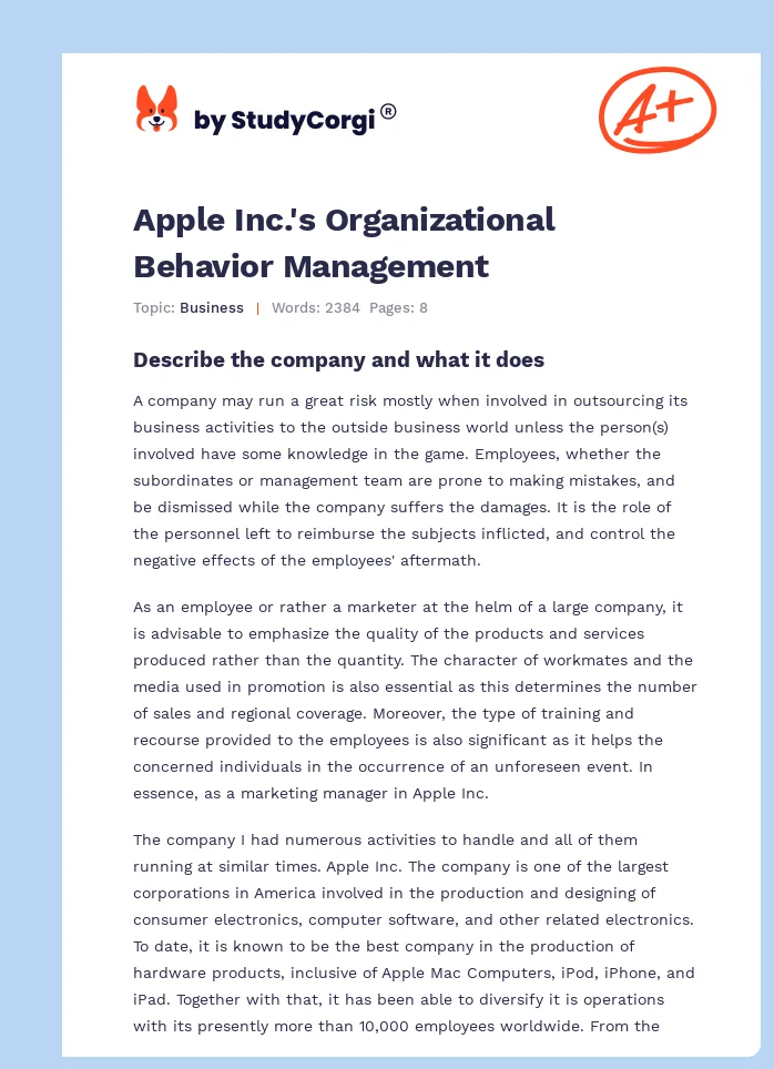 Apple Inc.'s Organizational Behavior Management. Page 1