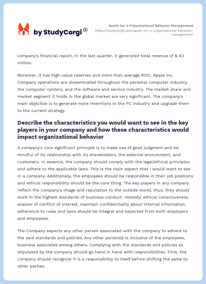 Apple Inc.'s Organizational Behavior Management. Page 2
