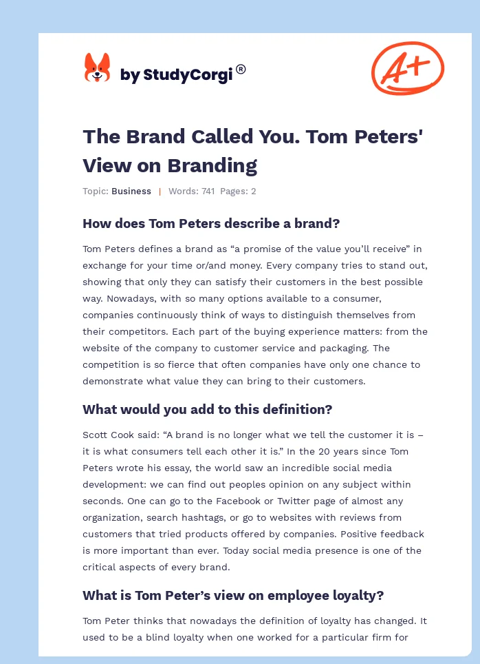 The Brand Called You. Tom Peters' View on Branding. Page 1