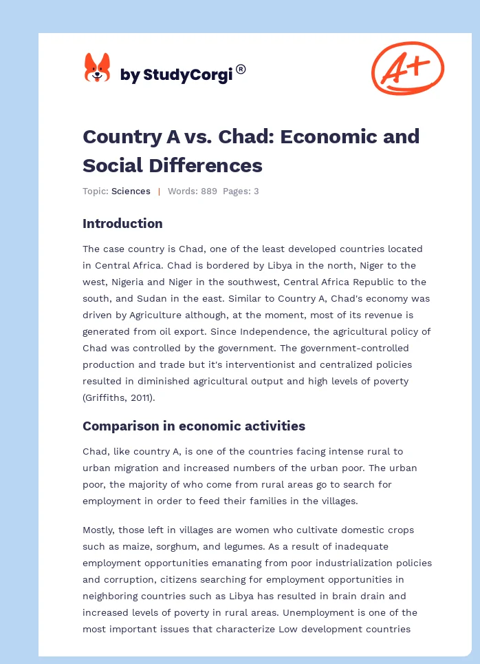 Country A vs. Chad: Economic and Social Differences. Page 1