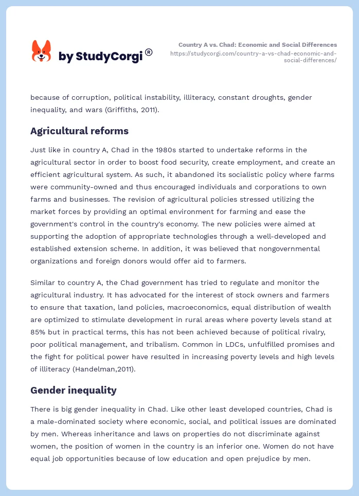 Country A vs. Chad: Economic and Social Differences. Page 2