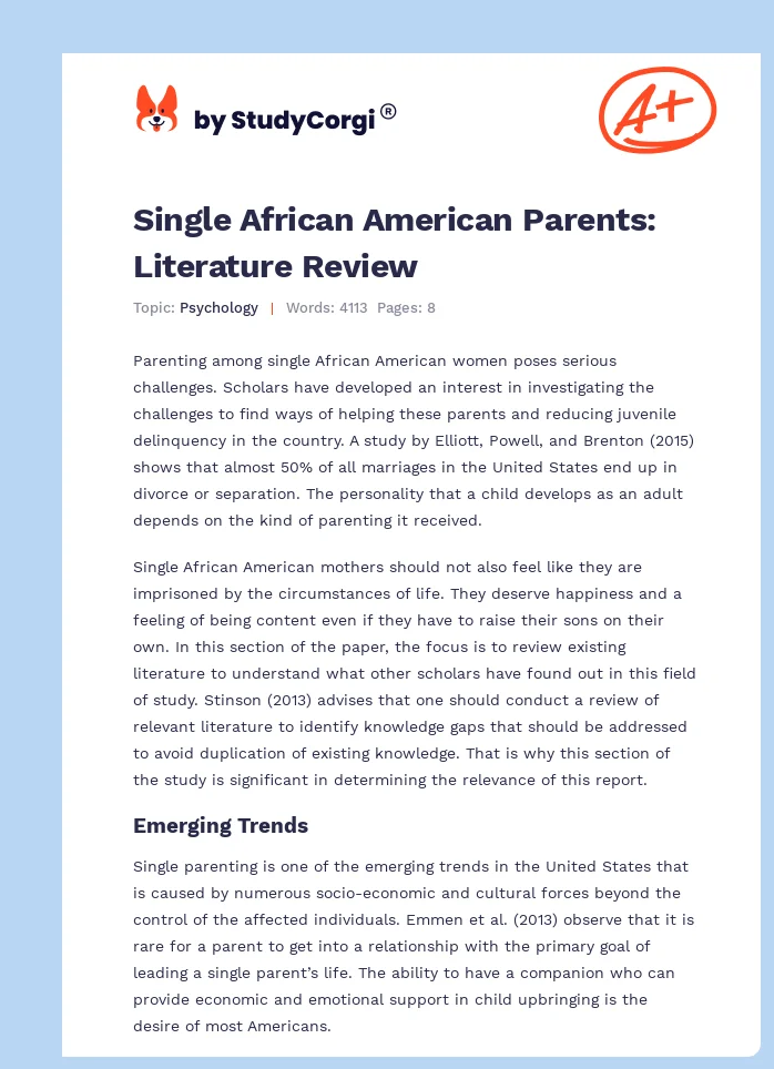 Single African American Parents: Literature Review. Page 1