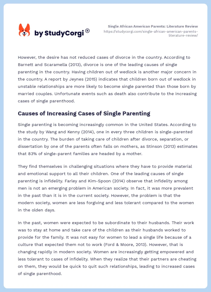 Single African American Parents: Literature Review. Page 2