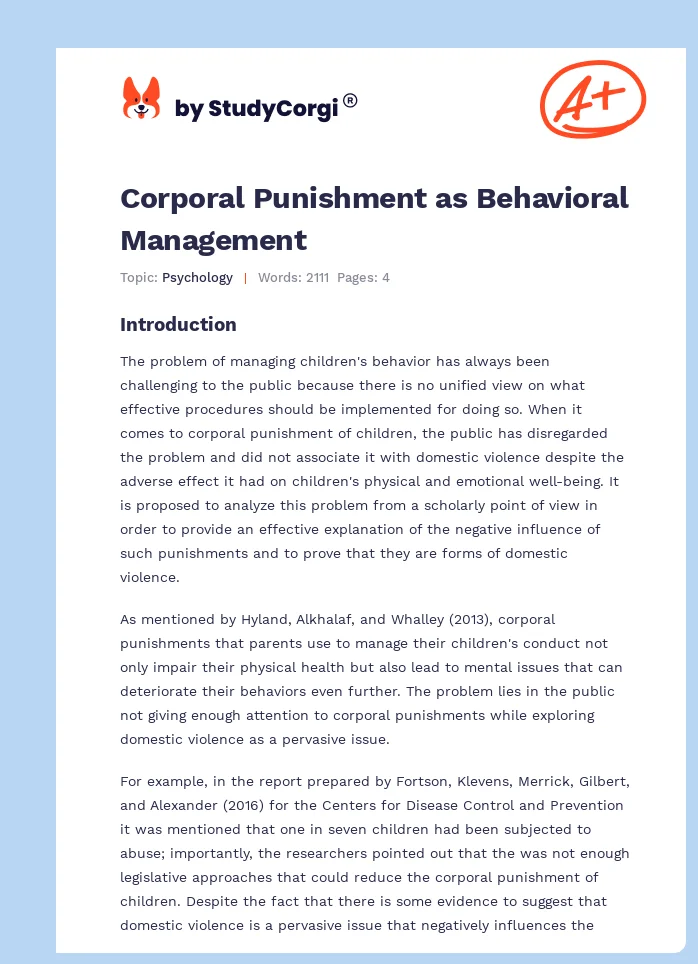 Corporal Punishment as Behavioral Management. Page 1