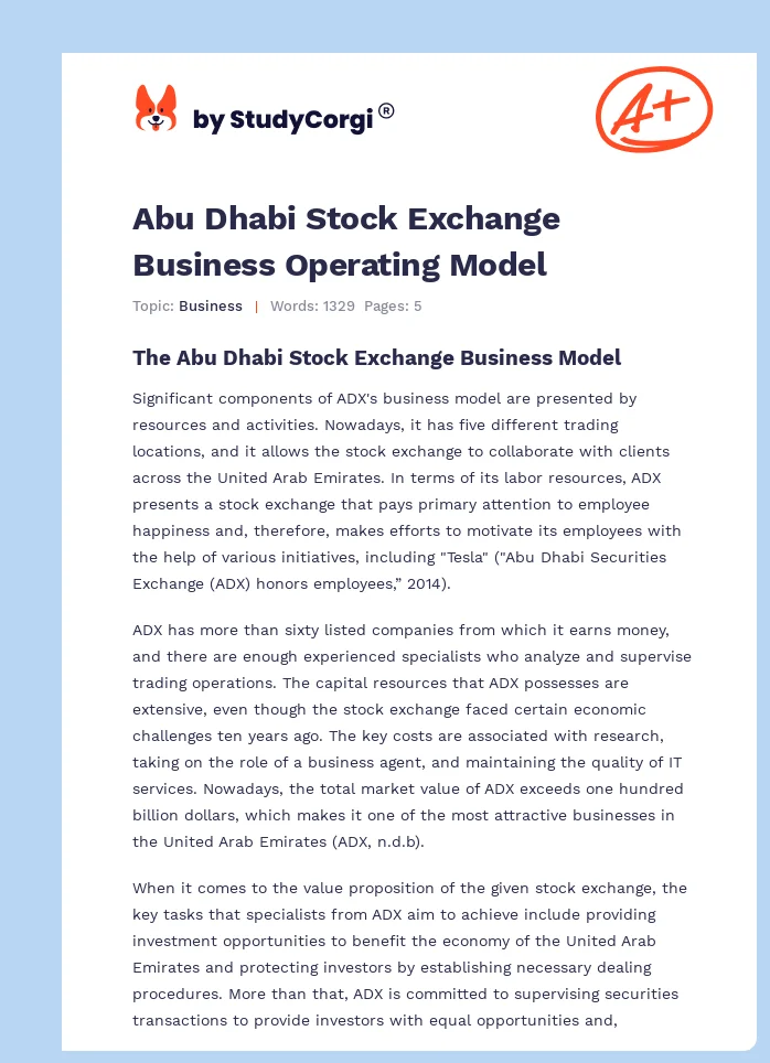 Abu Dhabi Stock Exchange Business Operating Model. Page 1