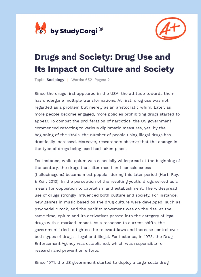 Drugs and Society: Drug Use and Its Impact on Culture and Society. Page 1