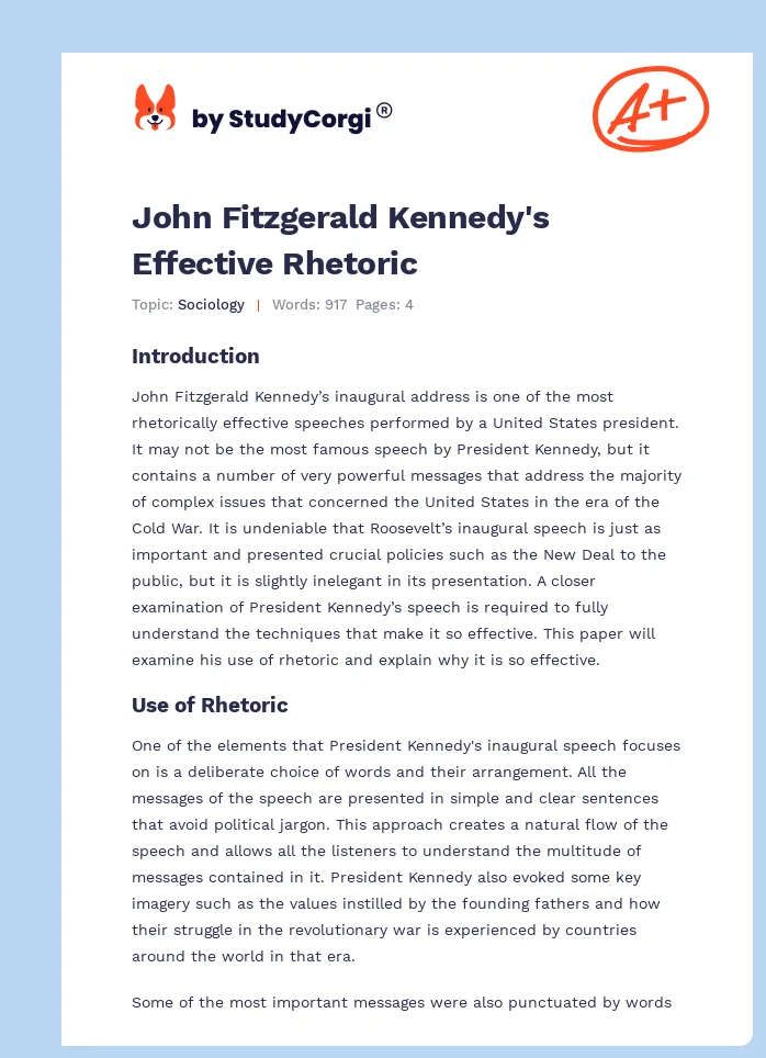 John Fitzgerald Kennedy's Effective Rhetoric. Page 1