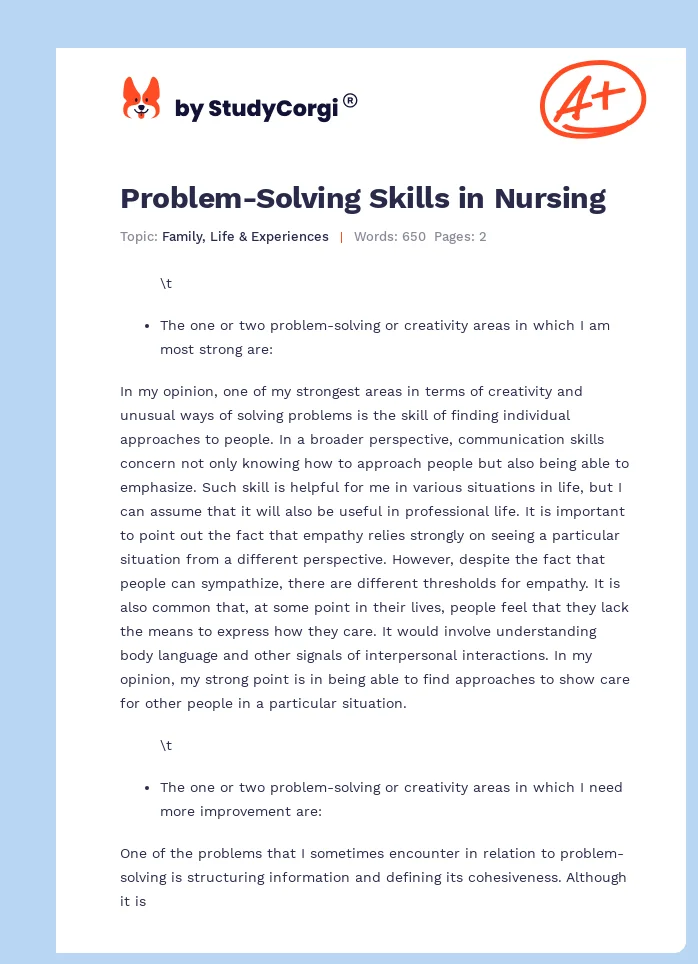 Problem-Solving Skills in Nursing. Page 1