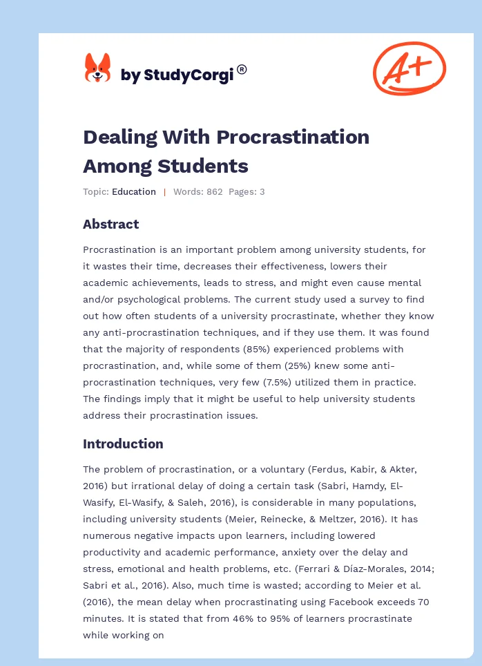 Dealing With Procrastination Among Students. Page 1