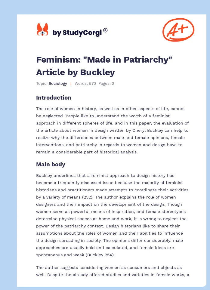 Feminism: "Made in Patriarchy" Article by Buckley. Page 1