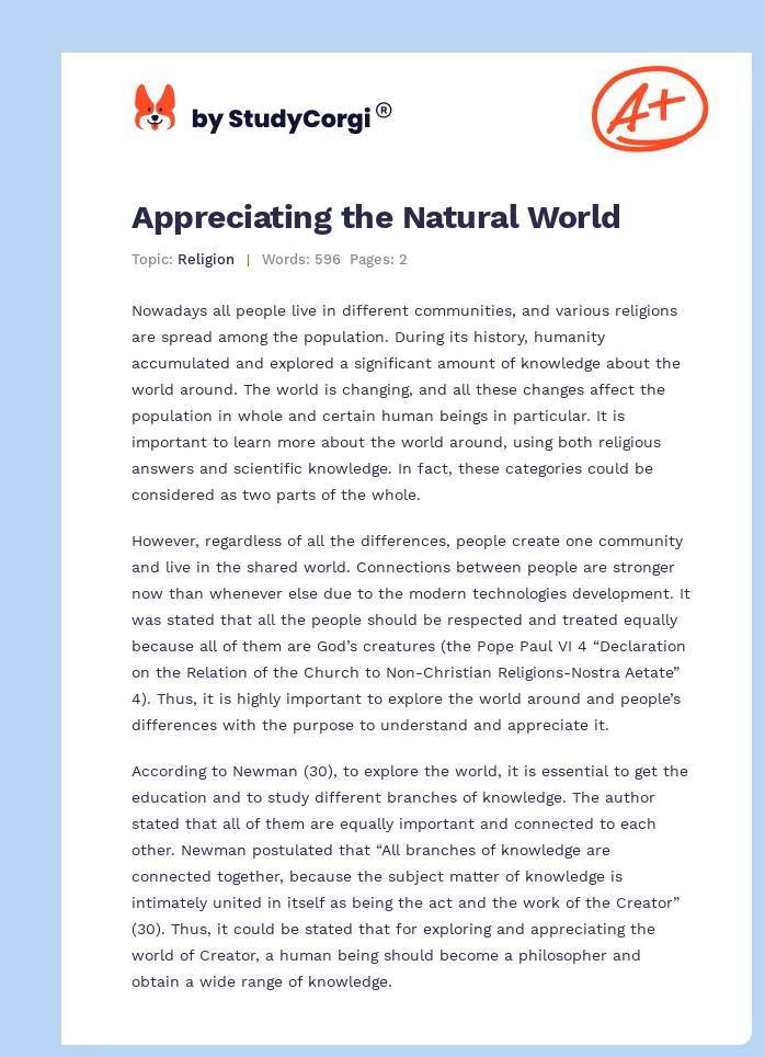 Appreciating the Natural World. Page 1