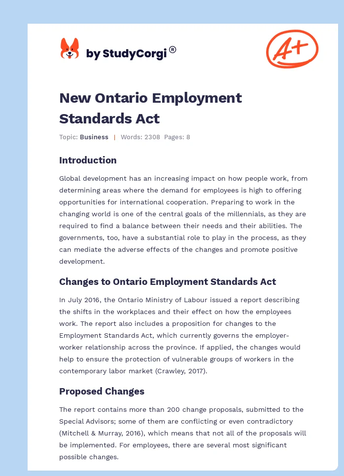 New Ontario Employment Standards Act. Page 1