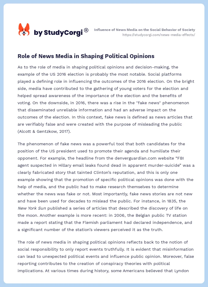 Influence of News Media on the Social Behavior of Society. Page 2
