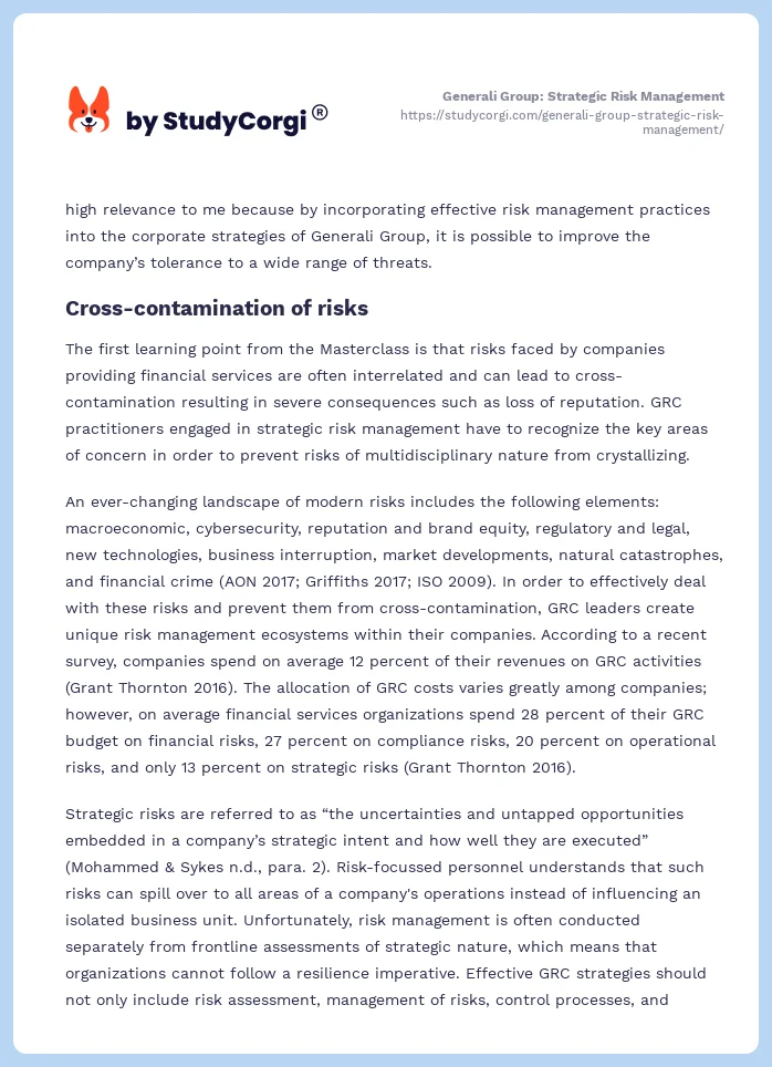 Generali Group: Strategic Risk Management. Page 2
