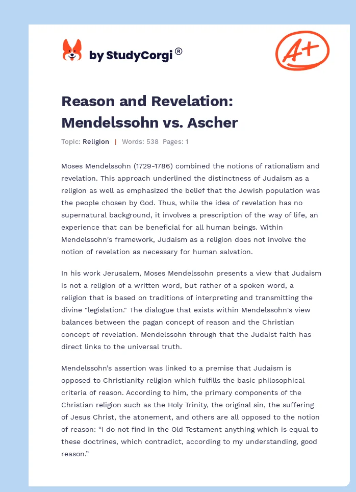 Reason and Revelation: Mendelssohn vs. Ascher. Page 1