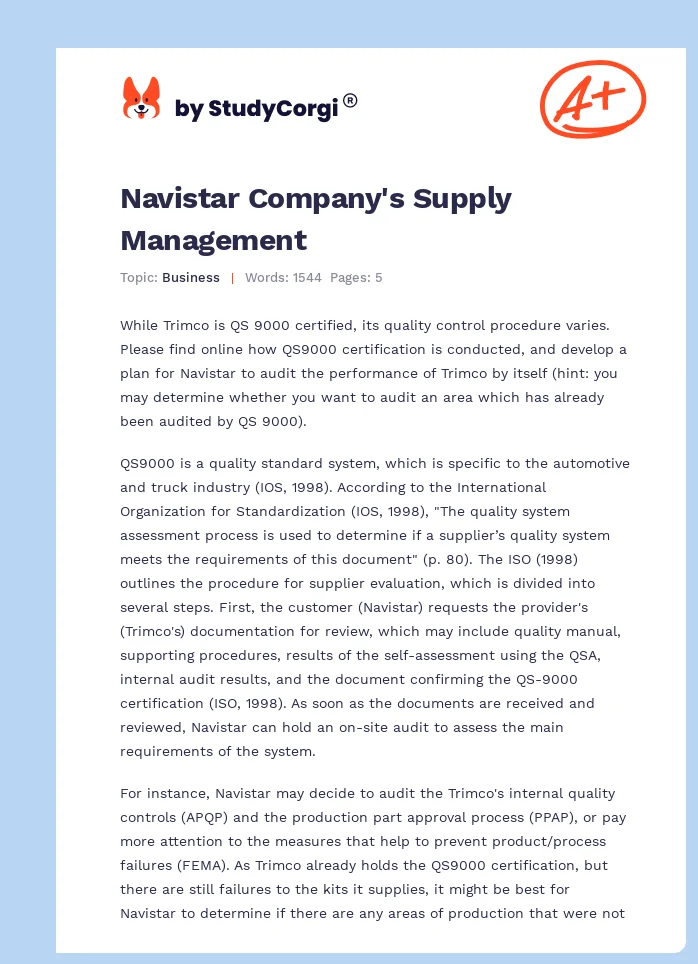 Navistar Company's Supply Management. Page 1