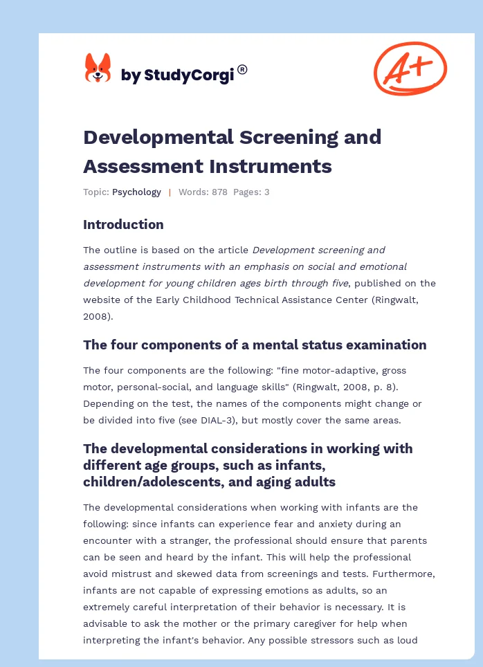 Developmental Screening and Assessment Instruments. Page 1