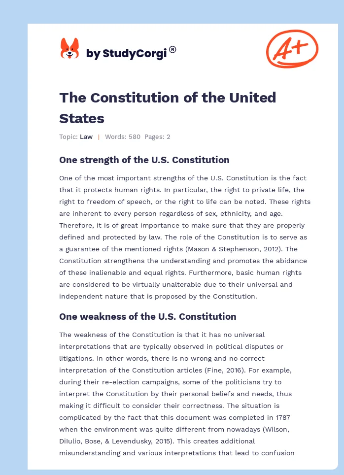 The Constitution of the United States. Page 1