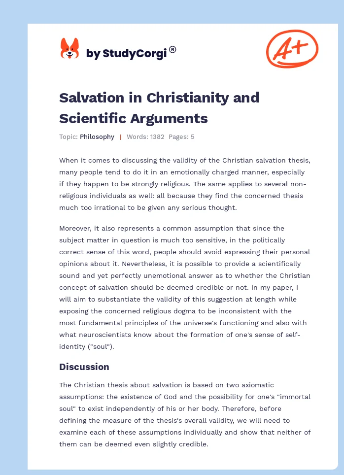 Salvation in Christianity and Scientific Arguments. Page 1
