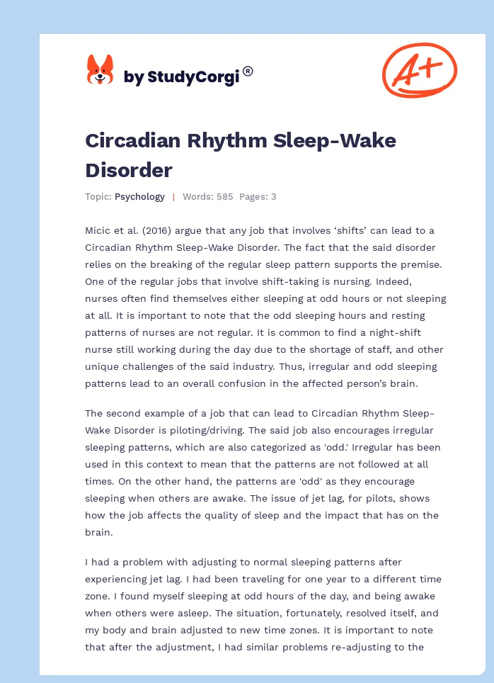 Circadian Rhythm Sleep-Wake Disorder. Page 1