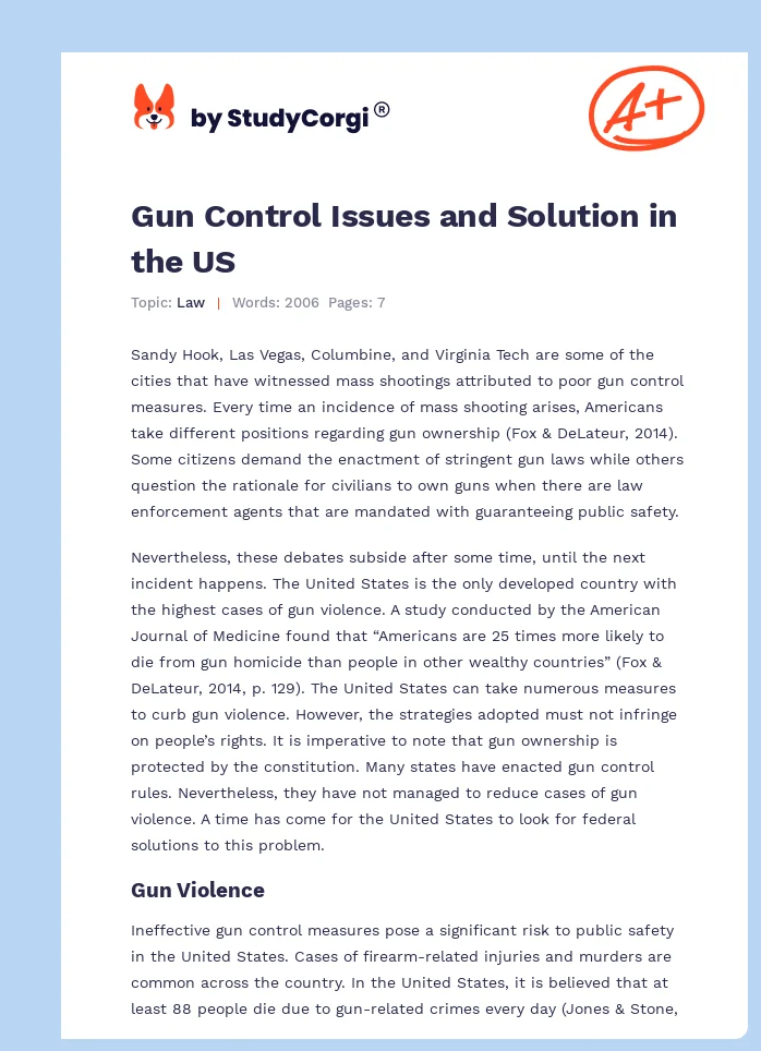 Gun Control Issues and Solution in the US. Page 1