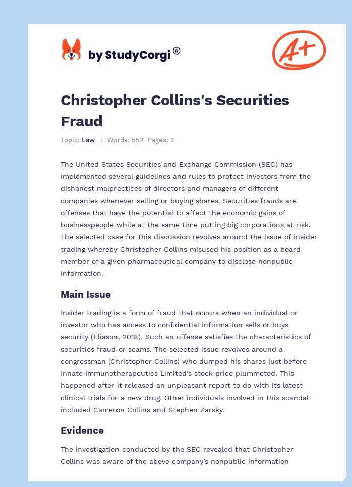 Christopher Collins's Securities Fraud. Page 1