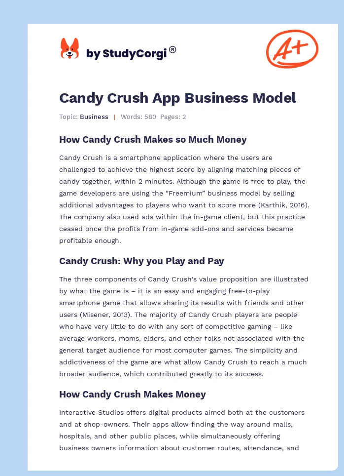 Candy Crush App Business Model. Page 1