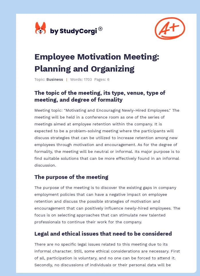 Employee Motivation Meeting: Planning and Organizing. Page 1