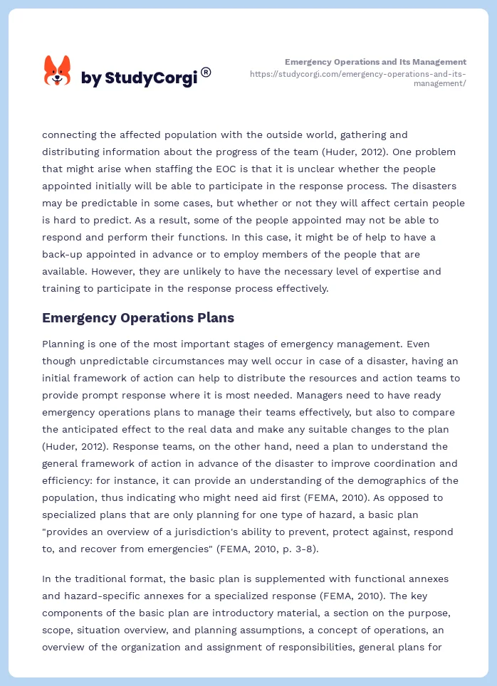 Emergency Operations and Its Management. Page 2