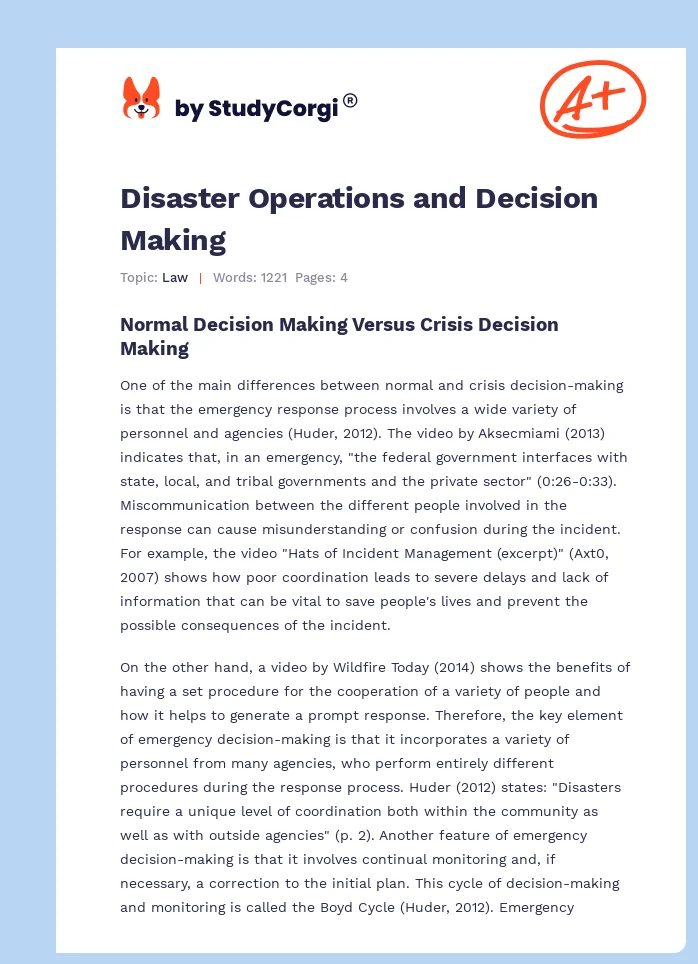 Disaster Operations and Decision Making. Page 1