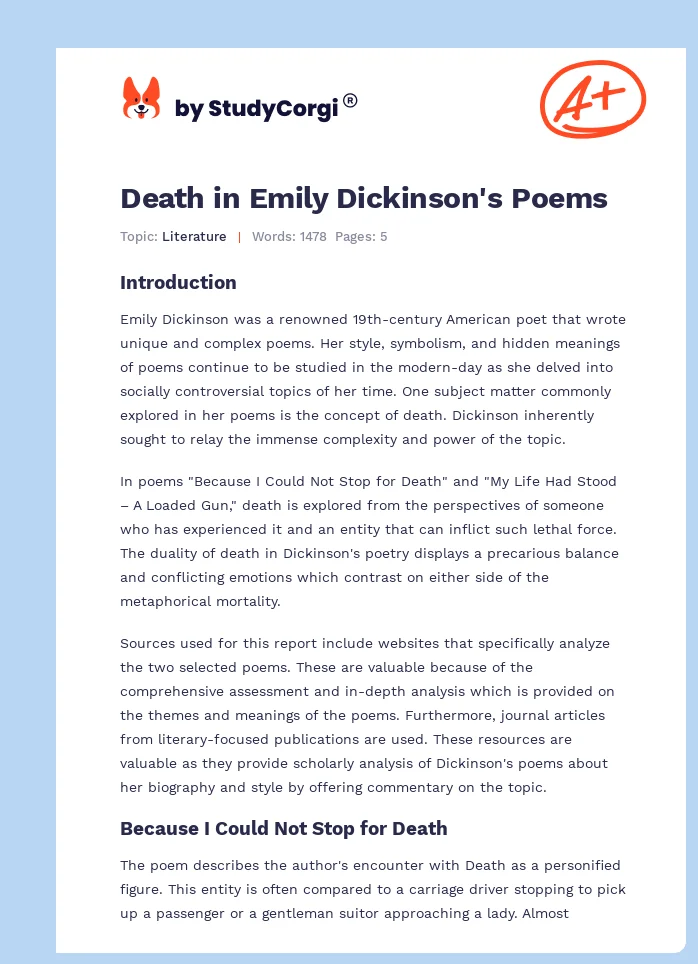Death in Emily Dickinson's Poems. Page 1