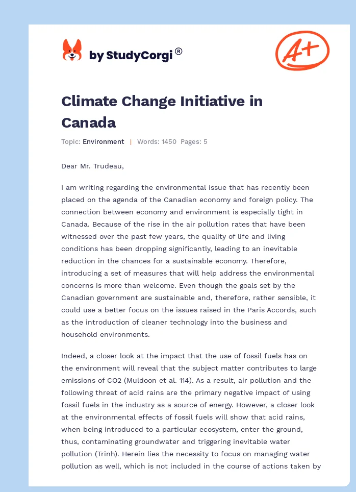 Climate Change Initiative in Canada. Page 1