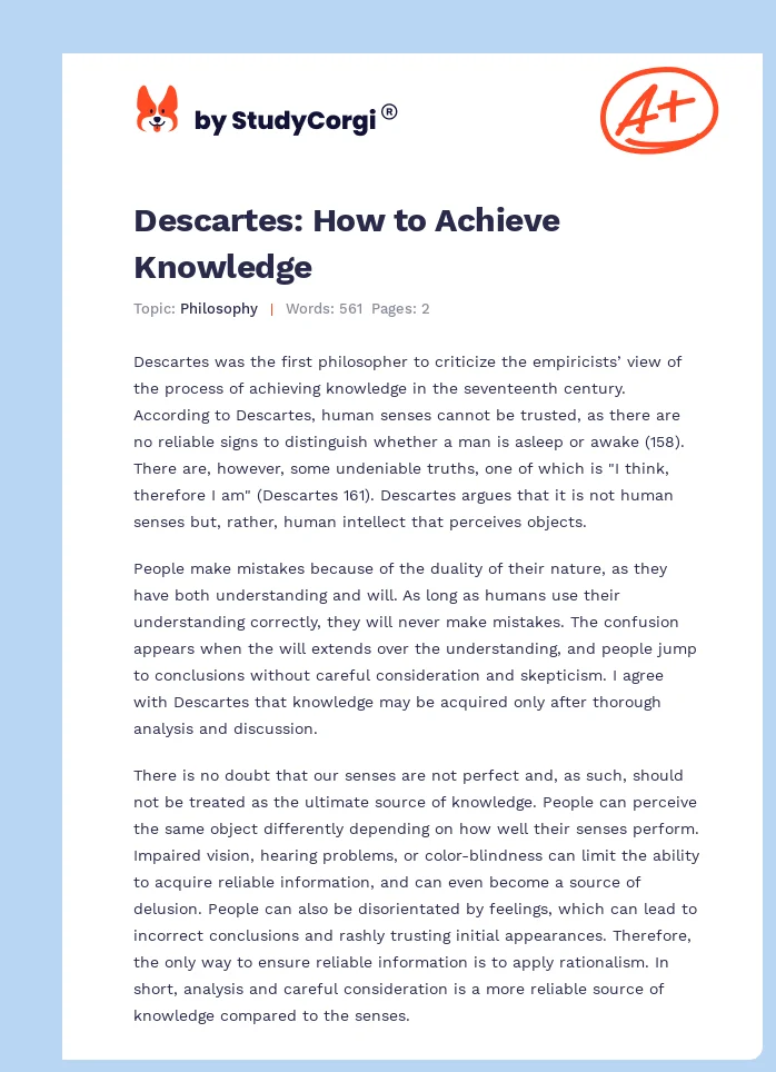 Descartes: How to Achieve Knowledge. Page 1