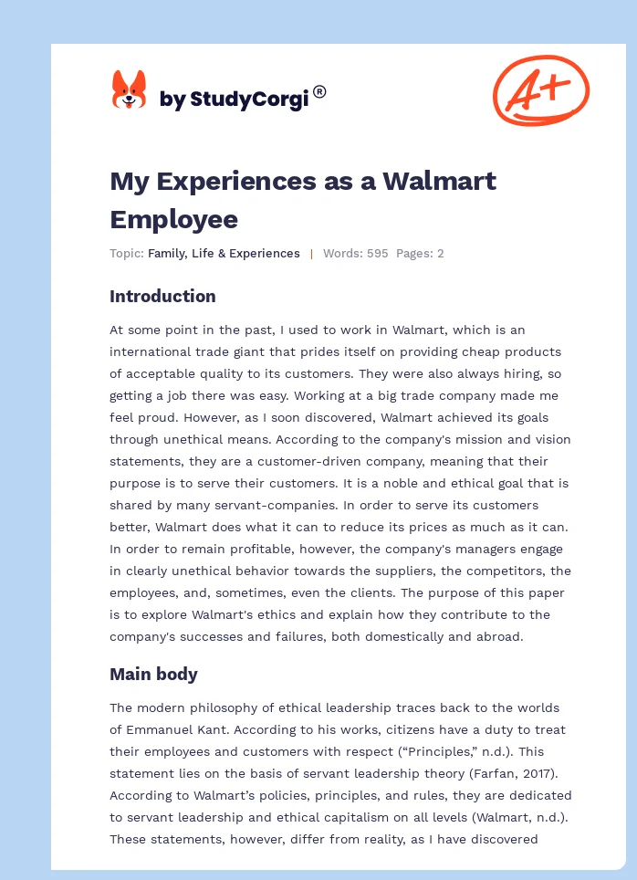 My Experiences as a Walmart Employee. Page 1